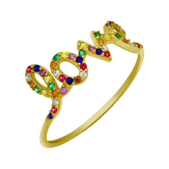 NWT Itsy Bitsy Love Cubic Zirconia 14K Gold Over Silver Ring Size 9 - Picture 2 of 5